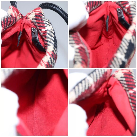 BURBERRY Nova Check Hand Bag Wool Red Black Auth - Picture 15 of 16